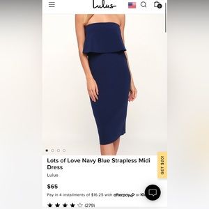 Lots of Love Navy Blue Strapless Midi Dress Size Medium